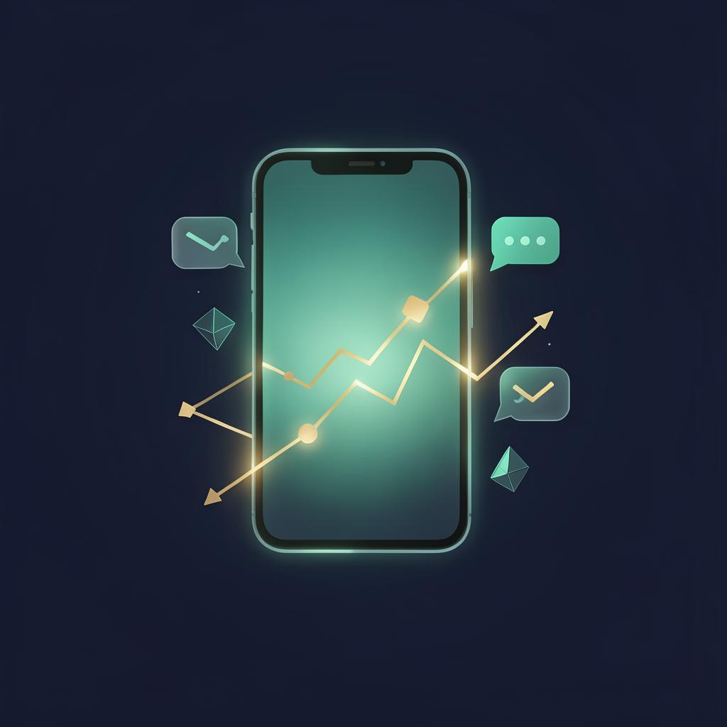 Illustration of a smartphone with growth charts and messages